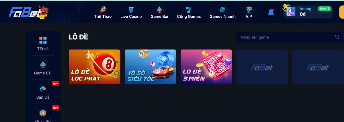 Chọn hạng mục lô đề để chơi