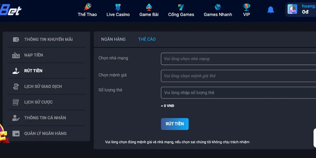 Hướng dẫn cách rút tiền trên Fabet qua thẻ cào
