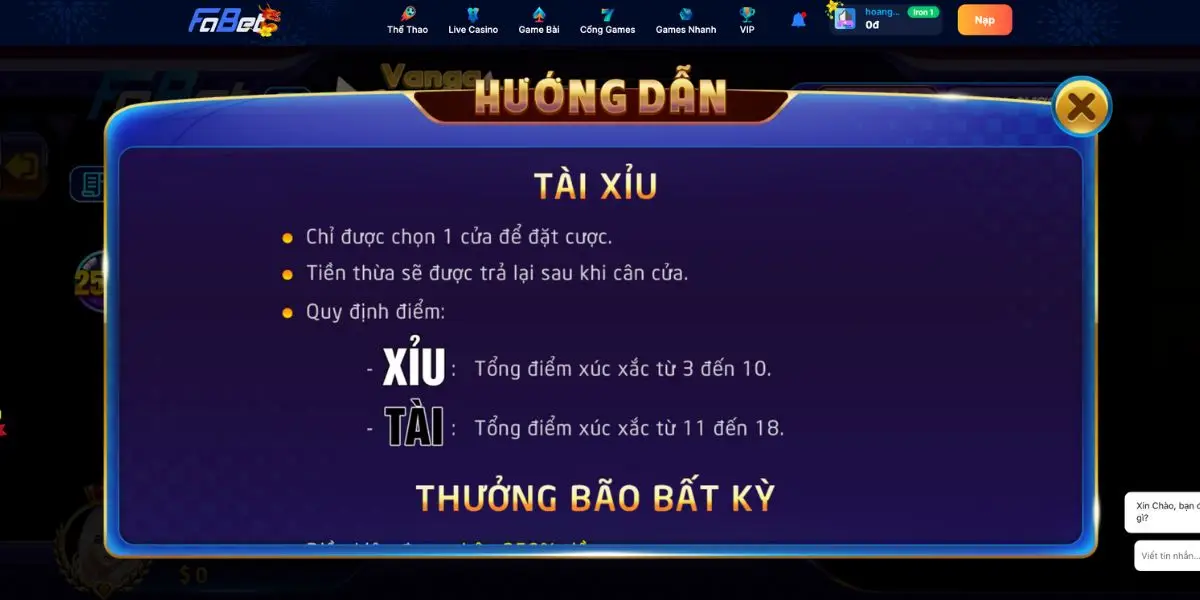 Luat choi choi tai xiu tai Fabet
