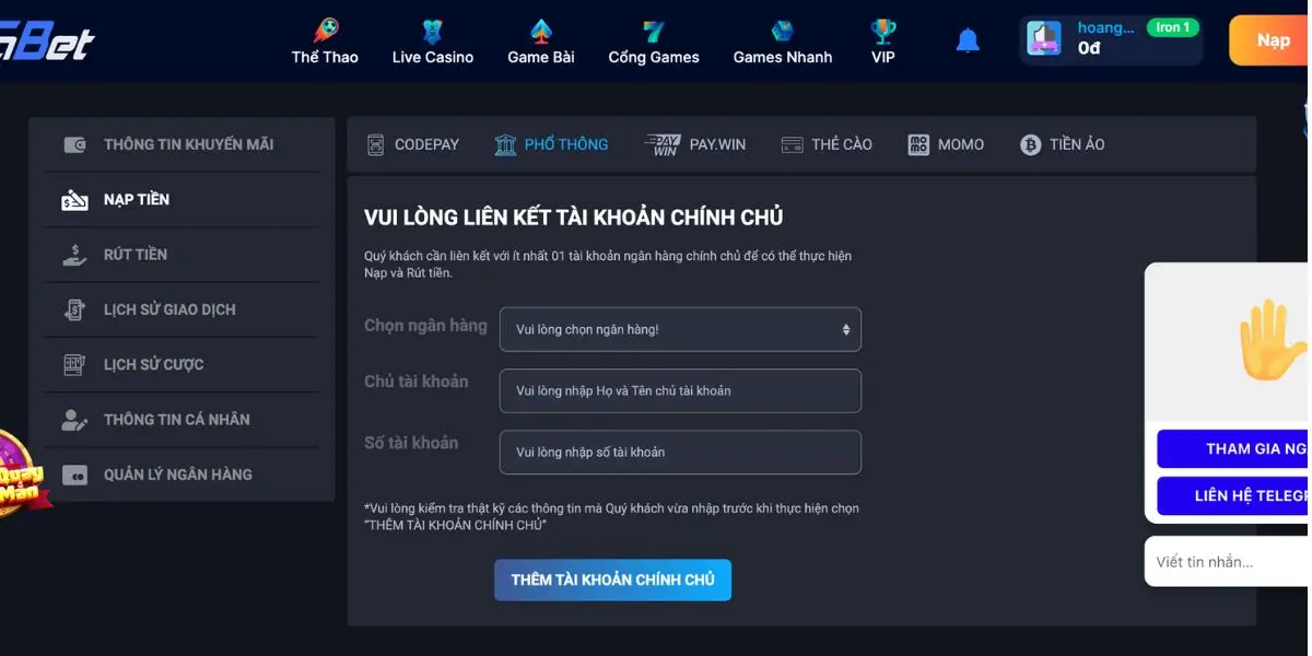 Nạp tiền Fabet qua Ngân hàng