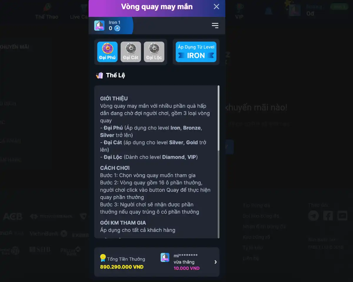 Hướng dẫn về thể lệ của vòng quay may mắn Fabet