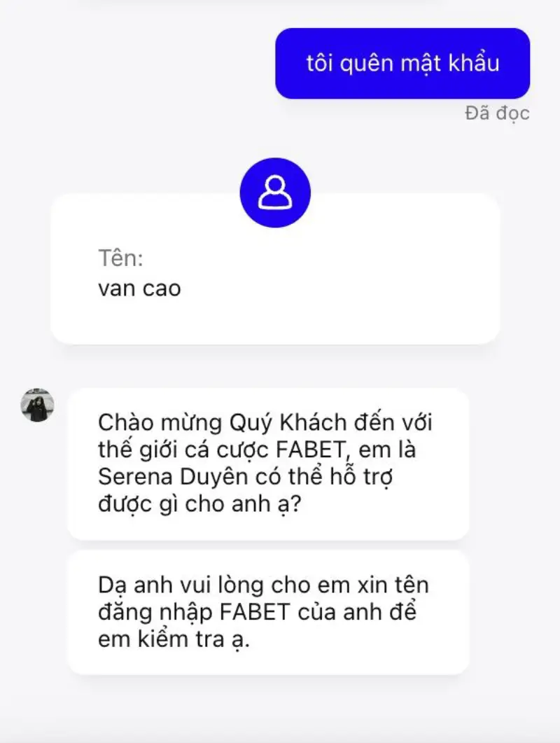 Lấy lại mật khẩu fabet qua hỗ trợ khách hàng