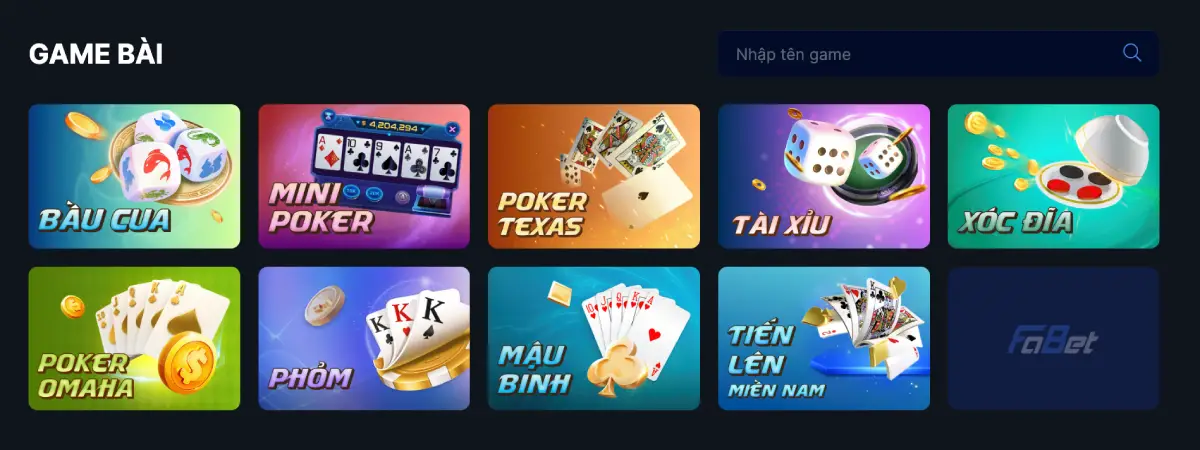 Top 5 game đánh bài ăn tiền trên Fabet